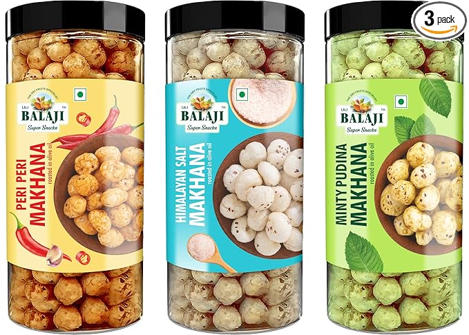 Lali Balaji Super Snacks Makhana 270g (Peri Peri, 90g) (Himalayan Salt, 90g) (Minty Pudina, 90g)