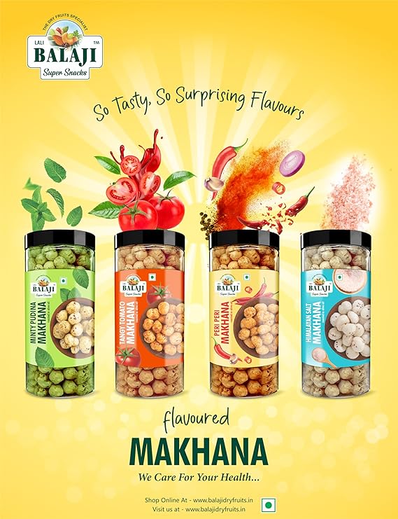 Lali Balaji Super Snacks Makhana 360g (Minty Pudina, 90g) (Himalayan Salt, 90g) (Peri Peri, 90g), (Minty Tangy Tomato, 90g)