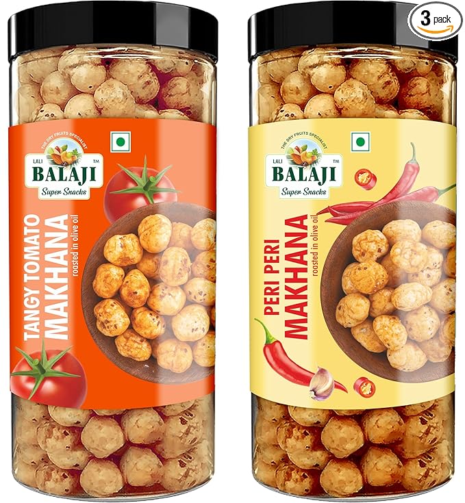 Lali Balaji Super Snacks Makhana 180g (Tangy Tomato, 90g) (Peri Peri, 90g)