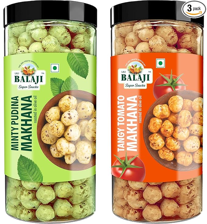 Lali Balaji Super Snacks Makhana 180g (Minty Pudina, 90g) (Tangy Tomato, 90g)